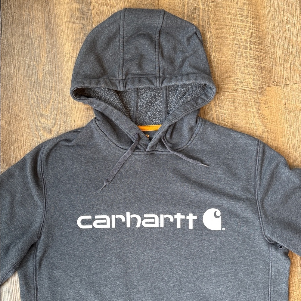 Carhartt Dark Gray Pullover Hoodie with White Logo Size Medium - Picture 2 of 11